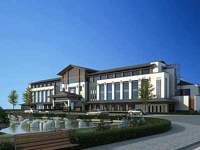 新中式现代酒店建筑 新中式酒店外观