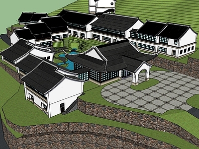 新中式现代酒店建筑 山地酒店建筑 现代中式