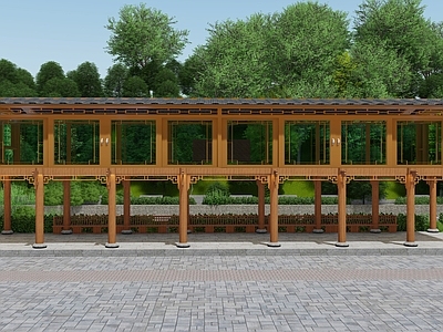 新中式中式古建筑 仿古廊架 新中式廊架 风雨连廊 玻璃廊架