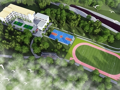 现代学校建筑 学校湖景 教学楼学校 学校操场 学校鸟瞰