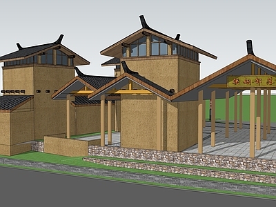 中式中古风格建筑 中式复古风格建筑 特色夯土文化建筑 特色文化建筑群 传统古村落景观 景观小品乡村广场