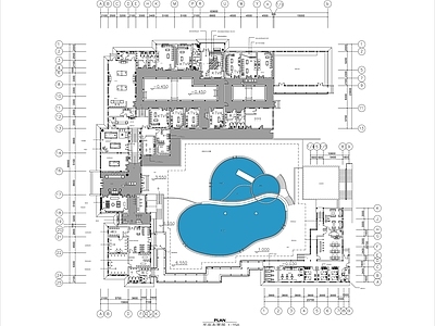 现代洗浴中心 大型水疗会所 大众浴池 施工图