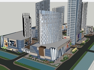 现代商场建筑 商业高层 商业综合体 商业建筑外立面 广告商业氛围