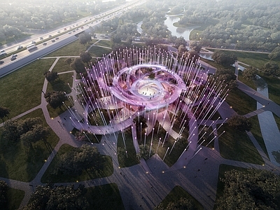 现代艺术风格建筑 花之塔 花雕塑 花柱子塔 景观花塔