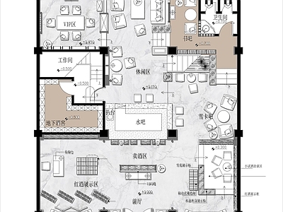现代美式商场 200㎡ 红酒吧 红酒专卖店 施工图