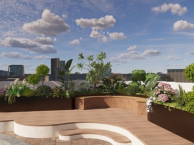 现代小区景观 露台景观设计 花箱绿植
