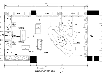 服装店 品牌服饰店 橱窗 展台中岛柜收银台 更衣室储物室衣架 活动柜 施工图