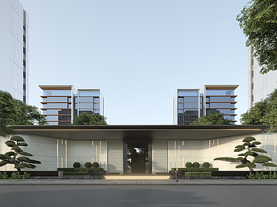 现代轻奢小区建筑 豪宅社区大门 海派 陶板
