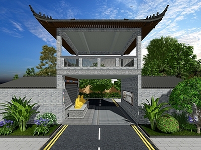 新中式其他商业建筑 新中式牌坊牌楼 乡村入口 中式牌坊牌楼 入口牌坊牌楼