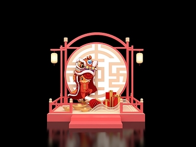 新中式中式美陈 中式美陈 新年美陈 春节美陈 醒狮 新年