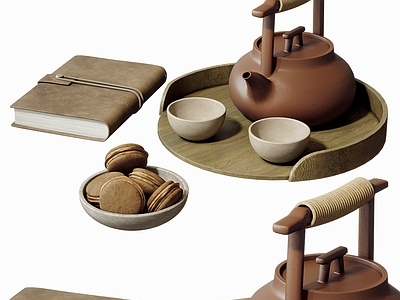 茶具 茶壶 茶杯 茶盘 书籍 餐桌摆件