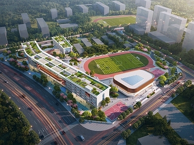 现代学校建筑 现代学校 小学 中学 操场 屋顶菜地