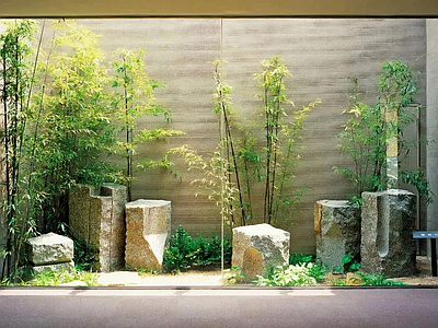 新中式日式庭院小品 庭院块石造景 天井庭院景石造景 室内景石景观造景 艺术块石造景 下沉庭院景石景观