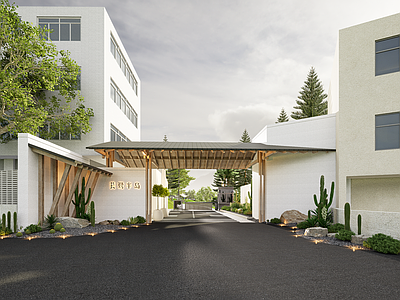 现代侘寂入口大门 现代酒店入口 侘寂风民宿入口 景观入口