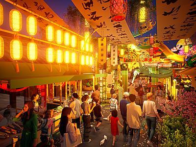 现代新中式商业景观 网红打卡国潮古风 灯笼灯会集市美陈 酒吧夜市文创古镇 端午节美陈 烟火气