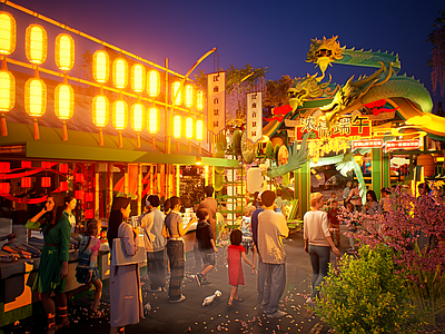 新中式现代商业景观 网红打卡国潮古风 灯笼灯会集市美陈 酒吧夜市文创集市 端午节粽子神龙 大门入口门头