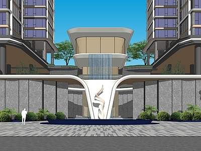 现代小区建筑 高差大门