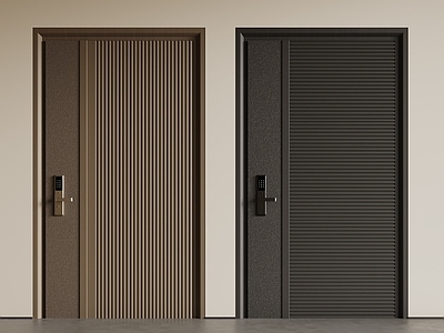 现代极简双开门 防盗门 百叶门 木双开门 别墅大门 入户双开门