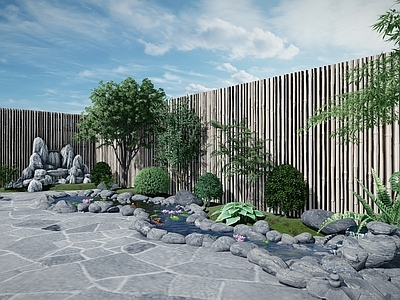 日式新中式庭院小品 泰山石假山 生态鱼池 日式庭院 庭院小品