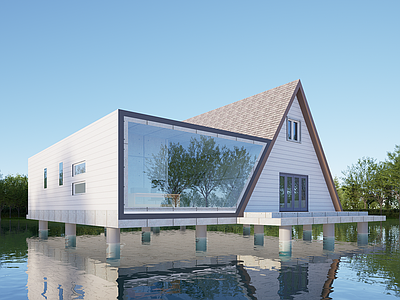 现代简约木屋 临水小屋 临水休闲建筑 度假小屋 民宿特色建筑 创意简约小建筑