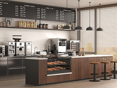 现代咖啡厅 奶茶店 工作台 面包店展柜 备餐台 后厨操作台