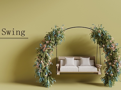 现代秋千椅 秋千 秋千椅 吊椅 休闲椅 花环