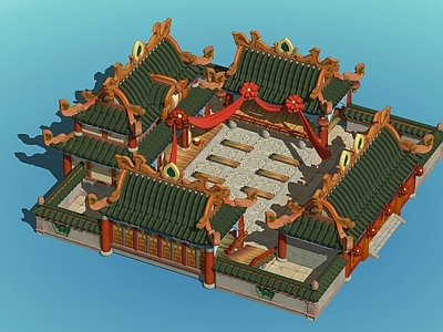 中式复古古建筑 戏院 建筑场景