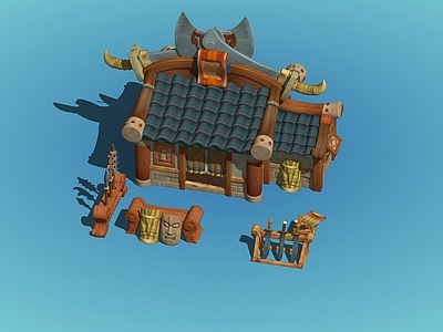 中式复古古建筑 武器店 场景建筑