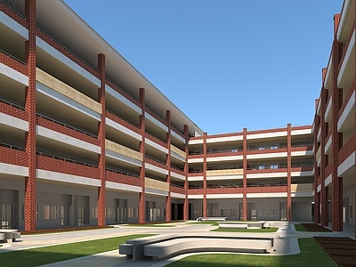现代新中式学校外观 学校 学校内院 学校过道 学校连廊
