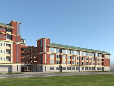 现代新中式学校外观 学校 办公 公建