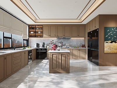 新中式开放式厨房 岛台厨房 半开放式厨房 吧台厨房