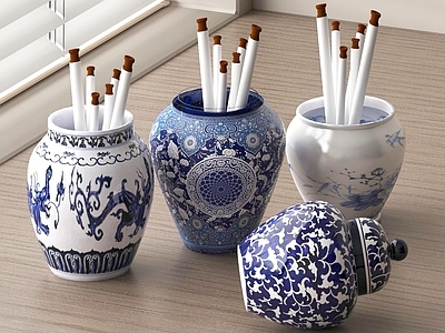 新中式花瓶 陶瓷花瓶 青花瓷花瓶 画轴 瓷器