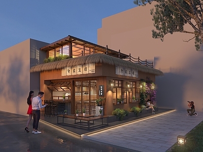 复古原木其他建筑外观 门头 茅草屋 咖啡屋