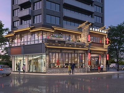 中式新中式酒店外观 门头 酒店门头 民宿外观