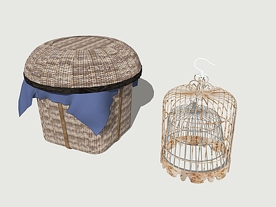 中式其他小品 鸟笼 鸽子笼 竹篓 民俗小品