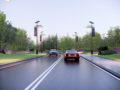现代园路 道路景观 路灯
