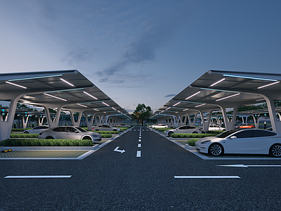 现代办公景观 停车场 停车棚 充电站 光伏