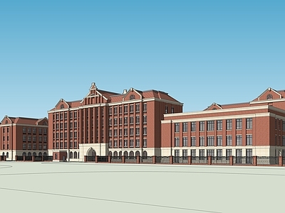 欧式美式学校建筑 教学楼学校 英式红砖 红砖学校 三段式 欧式建筑