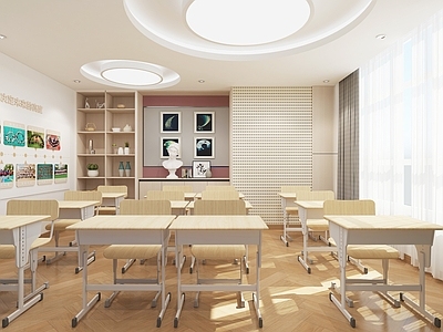 现代教室 教室 黑板 多媒体 课桌椅 柜子