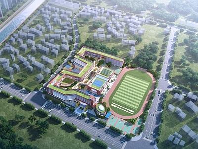 现代简约学校建筑 现代学校 连廊 教学楼学校