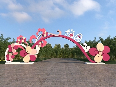 现代入口大门 梅花主题入口 梅花雕塑 花瓣雕塑 景墙入口大门