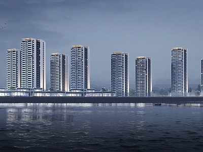 现代高层住宅 现代建筑 江景建筑 江景住宅 江边 高层住宅