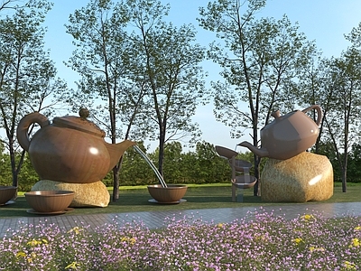 现代景观雕塑 现代简约雕塑小品 茶壶茶具雕塑 乡村文旅小品