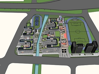 现代极简学校建筑 立体校园 退台建筑 弧线 书院格局 教学楼学校