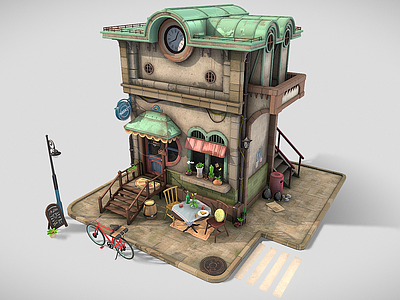 现代艺术风格建筑 茉莉花市场 卡通小店 卡通房子 花店 咖啡店