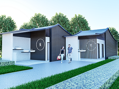 新中式小公建 公共厕所 阳光房 建筑连廊 加油站