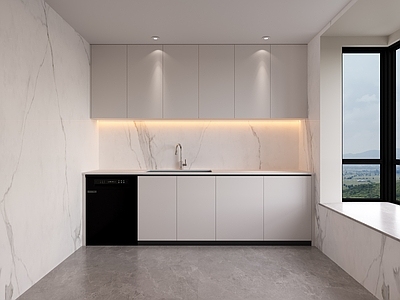 现代极简封闭式厨房 现代极简厨房 一字型厨房 小户型厨房 飘窗厨房