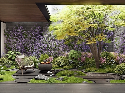 现代庭院 别墅庭院 天井庭院花园 花草 藤蔓 灌木