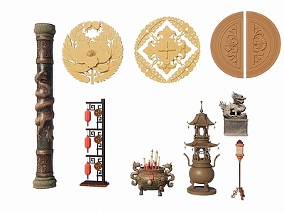 现代新中式挂件 古代古董物件 雕塑包柱