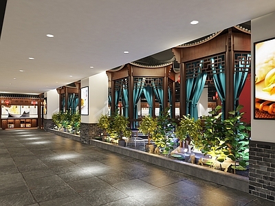 中式中餐厅 中式餐厅 餐厅景观 凉亭